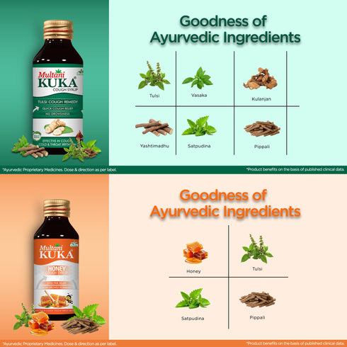 Multani Pharmaceuticals Limited Multani Tulsi Kuka Cough Syrup & Kuka Honey Cough Syrup Relief From All Types Of Cough & Cold For Sore Throat & Irritating Cough