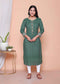 Miravan Womens Green Zigzag Print Embroidery Rayon Straight Kurti