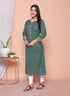 Miravan Womens Green Zigzag Print Embroidery Rayon Straight Kurti