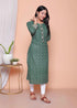 Miravan Womens Green Zigzag Print Embroidery Rayon Straight Kurti