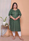 Miravan Womens Plus size Green Zigzag Print Embroidery Rayon Straight Kurti