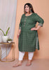 Miravan Womens Plus size Green Zigzag Print Embroidery Rayon Straight Kurti