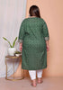 Miravan Womens Plus size Green Zigzag Print Embroidery Rayon Straight Kurti