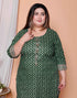 Miravan Womens Plus size Green Zigzag Print Embroidery Rayon Straight Kurti