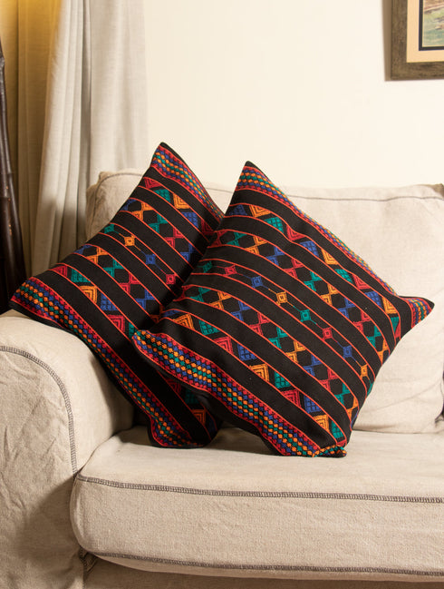 The India Craft House Kashida Pattu Woven Cushion Covers | Large