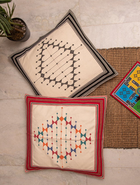 The India Craft House Kashida Woven Floor Cushion Covers | Large