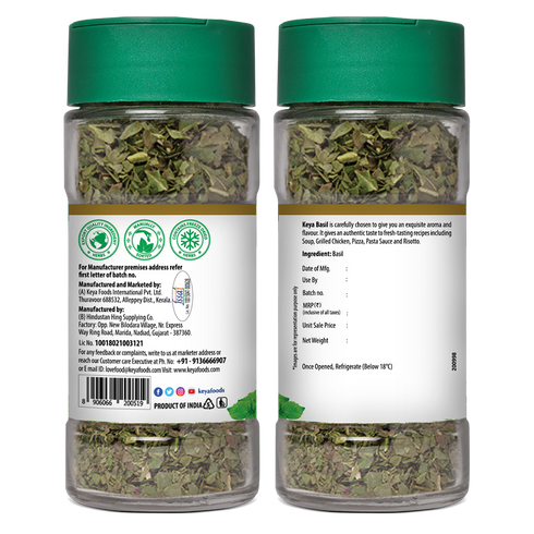 Keya Basil Freeze Dried Seasoning for Pasta Pizzas Soups and Salads Rich in Antioxidants & Supports Digestion No Artificial Flavours or Colours
