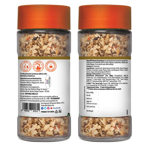 Keya All Purpose Seasoning 60gm l Natural & Healthy Spice Blend for Pizza Pasta Glass Bottle Premium Herbs and Spices