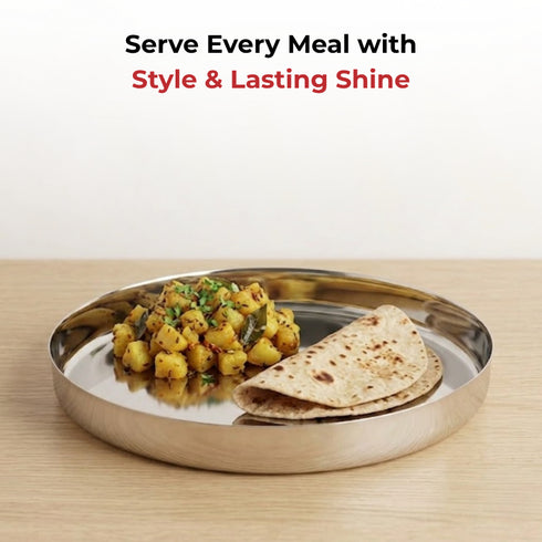 Vinod Stainless Steel Khumcha Thali Set of 2 30 cm Lunch and Dinner Plate High Grade Stainless Steel Mirror Finish Tough and Durable