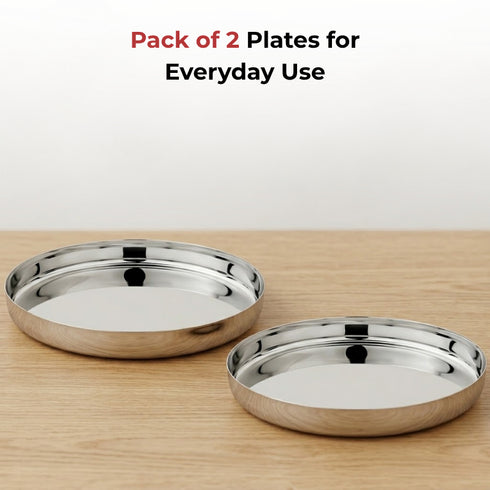 Vinod Stainless Steel Khumcha Thali Set of 2 30 cm Lunch and Dinner Plate High Grade Stainless Steel Mirror Finish Tough and Durable