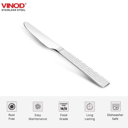 Vinod Aero Hammered Dessert Knife Set of 6 Heavy Gauge Stainless Steel Rust Free Mirror Finish Durable and Dishwasher Safe