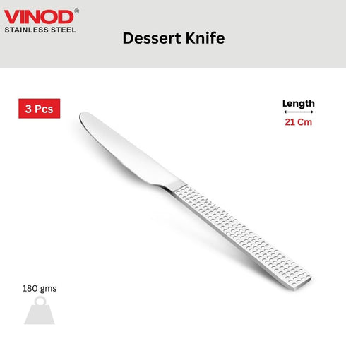 Vinod Aero Hammered Dessert Knife Set of 6 Heavy Gauge Stainless Steel Rust Free Mirror Finish Durable and Dishwasher Safe