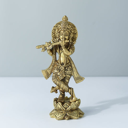 Samskara Home Krishna Playing Flute Brass Idol
