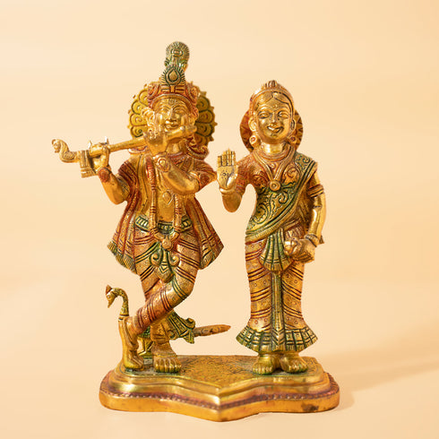 Samskara Home Krishna Radha Coloured Brass Idol