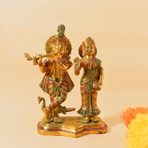 Samskara Home Krishna Radha Coloured Brass Idol