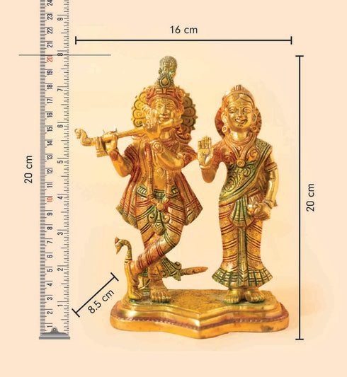 Samskara Home Krishna Radha Coloured Brass Idol