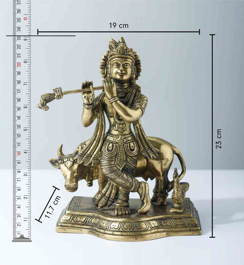Samskara Home Krishna With Cow Brass Idol