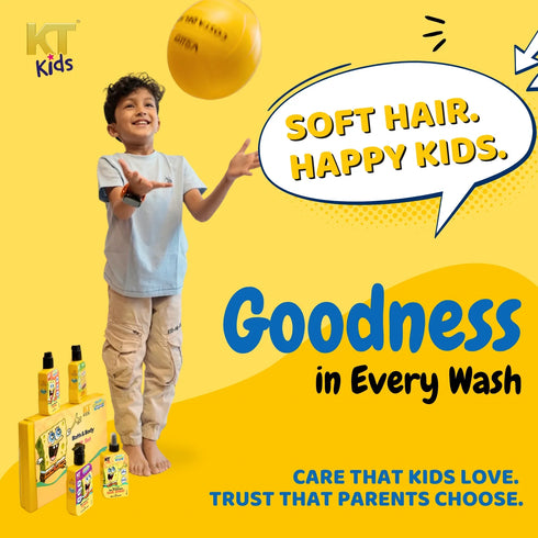 Kt Kids Gift Set Hair Care For Boys 8 12 Years Shampoo Conditioner Protein Cream Hair Serum Sun Protection Hair Spray Yellow Gift Bag FREE Keychain