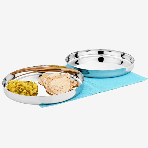 Vinod Stainless Steel Beeding Khumcha Thali Set of 2 24 cm Lunch and Dinner Plate Highest Quality Stainless Steel Mirror Finish Rust Free