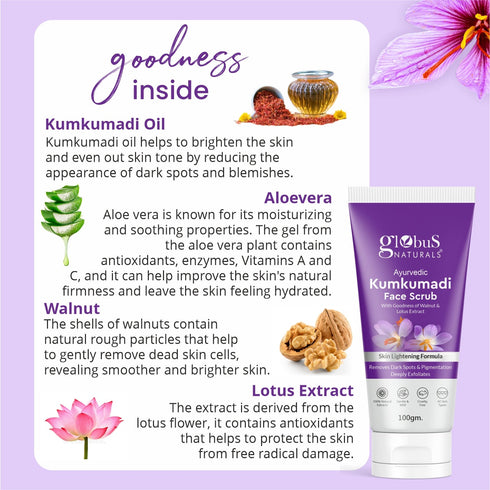 Globus Naturals Ayurvedic Kumkumadi Skin Lightening Face Scrub Suitable For All Skin Types
