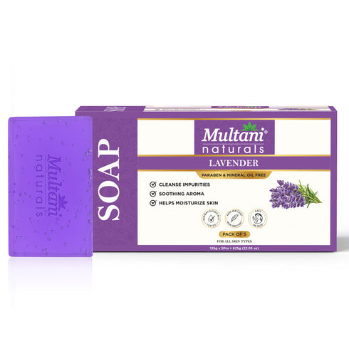 Multani Pharmaceuticals Limited Multani Naturals Lavender Soap I Essential Oils & Glycerin I Helps Reduces Acne Cleanses & Exfoliates Dead Skin Cells Relaxes Mind Body & Soul and Fights Skin Infections Naturally with Every Use I Kind to all Skins