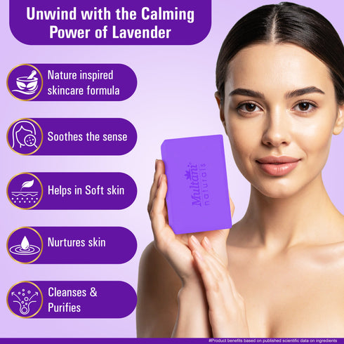 Multani Pharmaceuticals Limited Multani Naturals Lavender Soap I Essential Oils & Glycerin I Helps Reduces Acne Cleanses & Exfoliates Dead Skin Cells Relaxes Mind Body & Soul and Fights Skin Infections Naturally with Every Use I Kind to all Skins