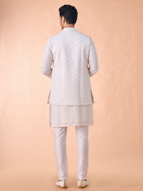 Manyavar Cream Georgette Elegance Kurta Jacket Set