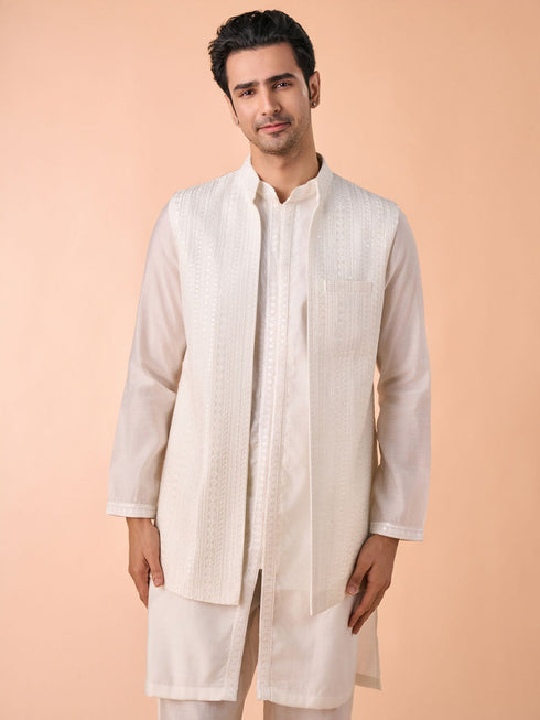 Manyavar Ethereal Cream Kurta Jacket Set