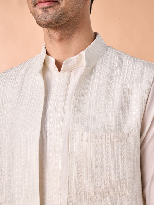 Manyavar Ethereal Cream Kurta Jacket Set