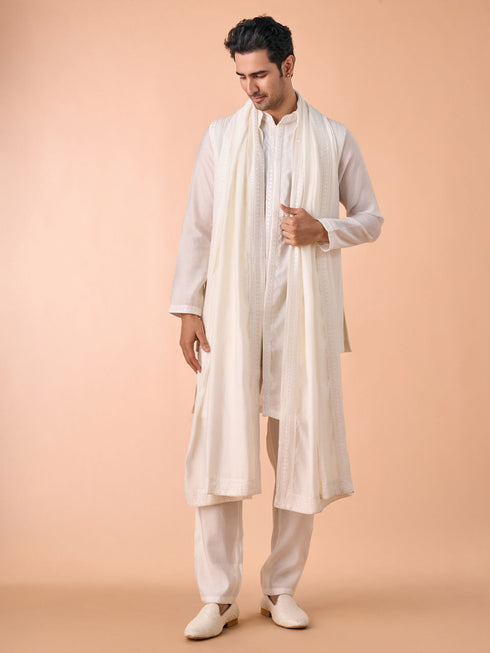 Manyavar Ethereal Cream Kurta Jacket Set