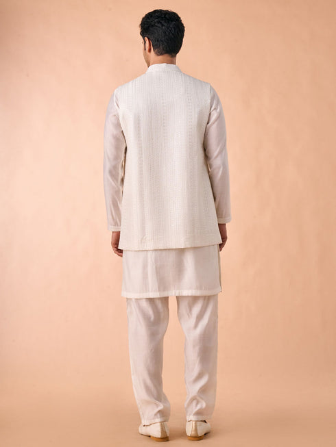 Manyavar Ethereal Cream Kurta Jacket Set