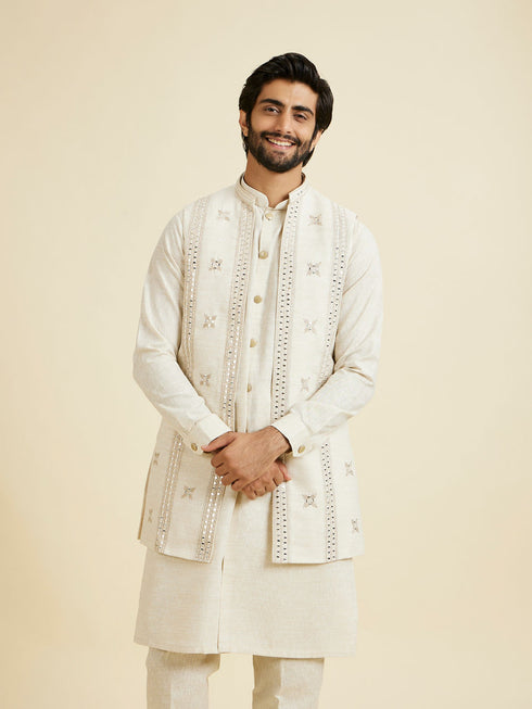 Manyavar Natural Kurta Jacket Ensemble Set