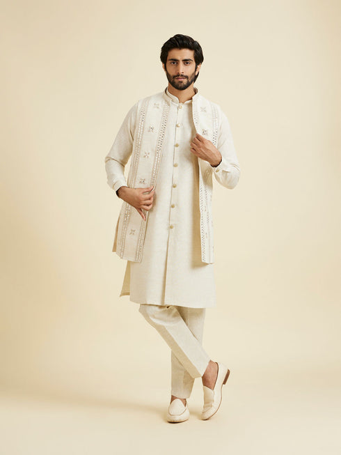 Manyavar Natural Kurta Jacket Ensemble Set