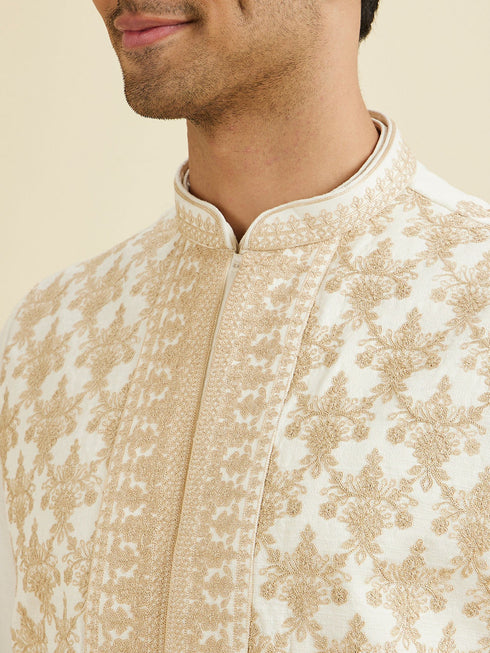 Manyavar Beige Splendour Kurta Jacket Set