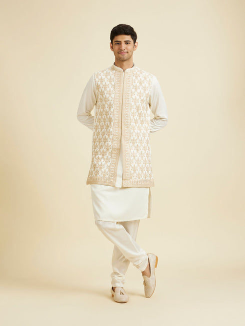 Manyavar Beige Splendour Kurta Jacket Set