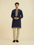 Manyavar Elegant Dark Blue Ensemble Kurta Jacket Set