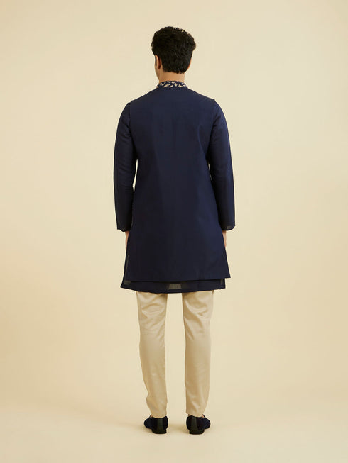 Manyavar Elegant Dark Blue Ensemble Kurta Jacket Set