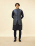 Manyavar Navy Blue Imperial Jaal Patterned Kurta Jacket Set