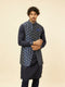 Manyavar Navy Blue Imperial Jaal Patterned Kurta Jacket Set