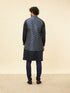 Manyavar Navy Blue Imperial Jaal Patterned Kurta Jacket Set