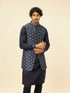 Manyavar Navy Blue Imperial Jaal Patterned Kurta Jacket Set