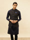 Manyavar Deep Blue Bel Buti Patterned Asymmetric Hem Kurta Jacket Set