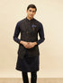 Manyavar Deep Blue Bel Buti Patterned Asymmetric Hem Kurta Jacket Set