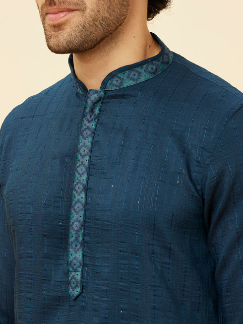 Manyavar Teal Blue Luxe Kurta Jacket Set