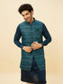 Manyavar Teal Blue Luxe Kurta Jacket Set