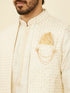 Manyavar Soft Cream Self Patterned Kurta Jacket Set