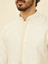 Manyavar Soft Cream Self Patterned Kurta Jacket Set