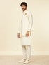 Manyavar Soft Cream Self Patterned Kurta Jacket Set