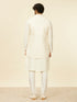 Manyavar Soft Cream Self Patterned Kurta Jacket Set