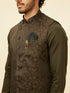 Manyavar Olive Green Bel Buti Patterned Kurta Jacket Set